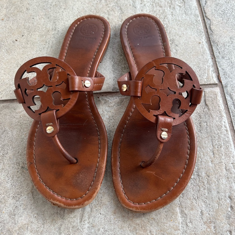 Tory Burch Brown Leather Thong Sandals Sz 9.5